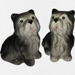 Ceramic Yorkshire Terrier Puppy Salt and Pepper Shakers Gray and White T19